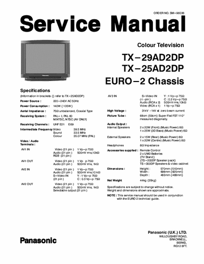 Panasonic TX-29 AD2DP Shematic diagram of Panasonic TX-29AD2DP